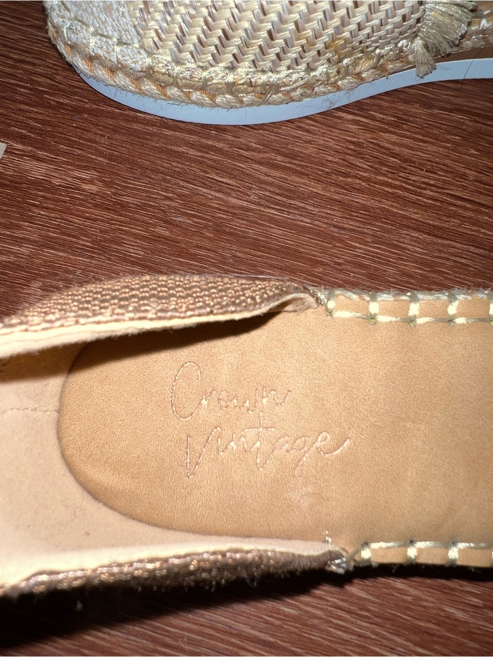 Crown Vintage Tan Raffia Espadrille Sandals with Crystal Leaf Accent - Picture 4 of 9